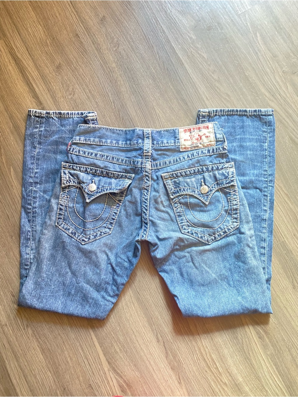 Classic Men's Blue Denim true religion Jeans with Flap Back Pockets